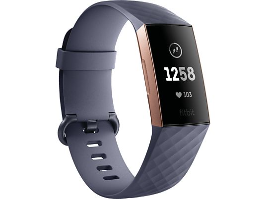 FITBIT Charge 3, Fitness Tracker, S: 140 mm - 180 mm, L: 180mm - 220 mm, Band: Blau Grau / Gehäuse: Rose Gold FITBIT Charge 3, Fitness Tracker, S: 140 mm - 180 mm, L: 180mm - 220 mm, Band: Blau Grau / Gehäuse: Rose Gold